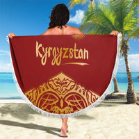 Kyrgyzstan National Symbol Beach Blanket Traditional Golden Pattern in Red and Gold