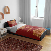 Kyrgyzstan National Symbol Bedding Set Traditional Golden Pattern in Red and Gold