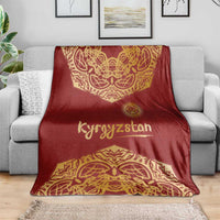 Kyrgyzstan National Symbol Blanket Traditional Golden Pattern in Red and Gold