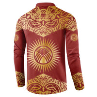 Kyrgyzstan National Symbol Button Sweatshirt Traditional Golden Pattern in Red and Gold