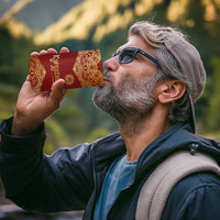 Kyrgyzstan National Symbol 4 in 1 Can Cooler Tumbler Traditional Golden Pattern in Red and Gold