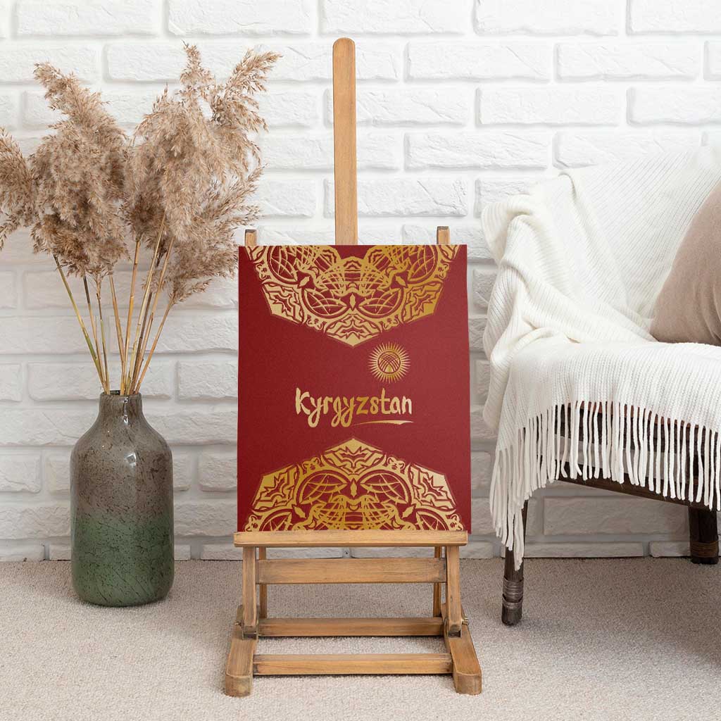 Kyrgyzstan National Symbol Canvas Wall Art Traditional Golden Pattern in Red and Gold