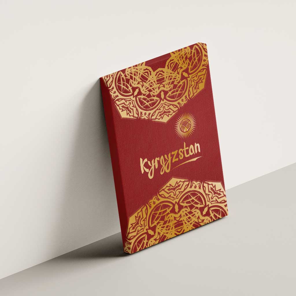 Kyrgyzstan National Symbol Canvas Wall Art Traditional Golden Pattern in Red and Gold