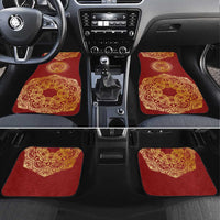 Kyrgyzstan National Symbol Car Mats Traditional Golden Pattern in Red and Gold
