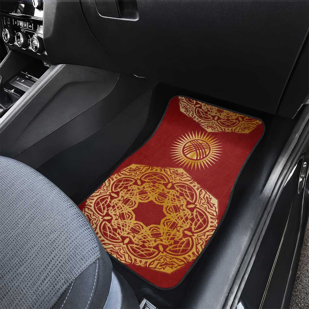 Kyrgyzstan National Symbol Car Mats Traditional Golden Pattern in Red and Gold