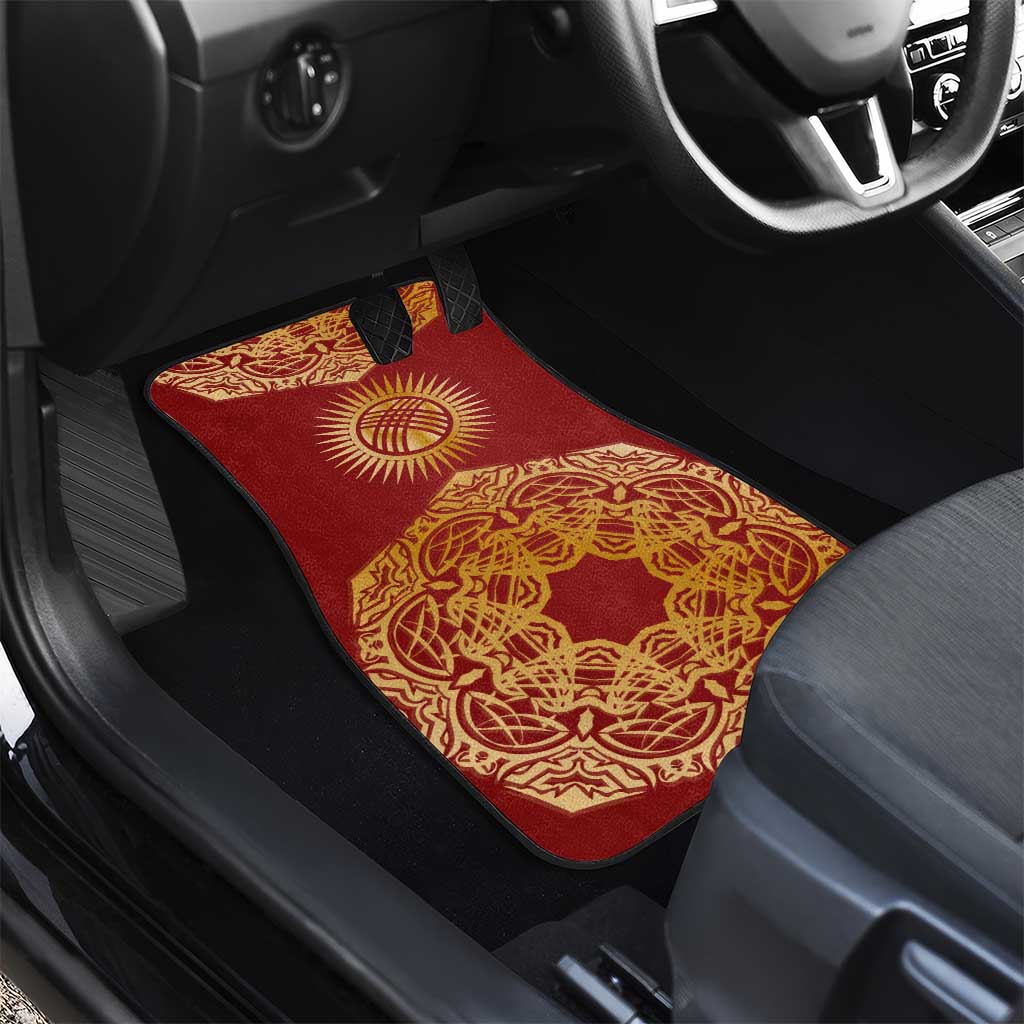 Kyrgyzstan National Symbol Car Mats Traditional Golden Pattern in Red and Gold