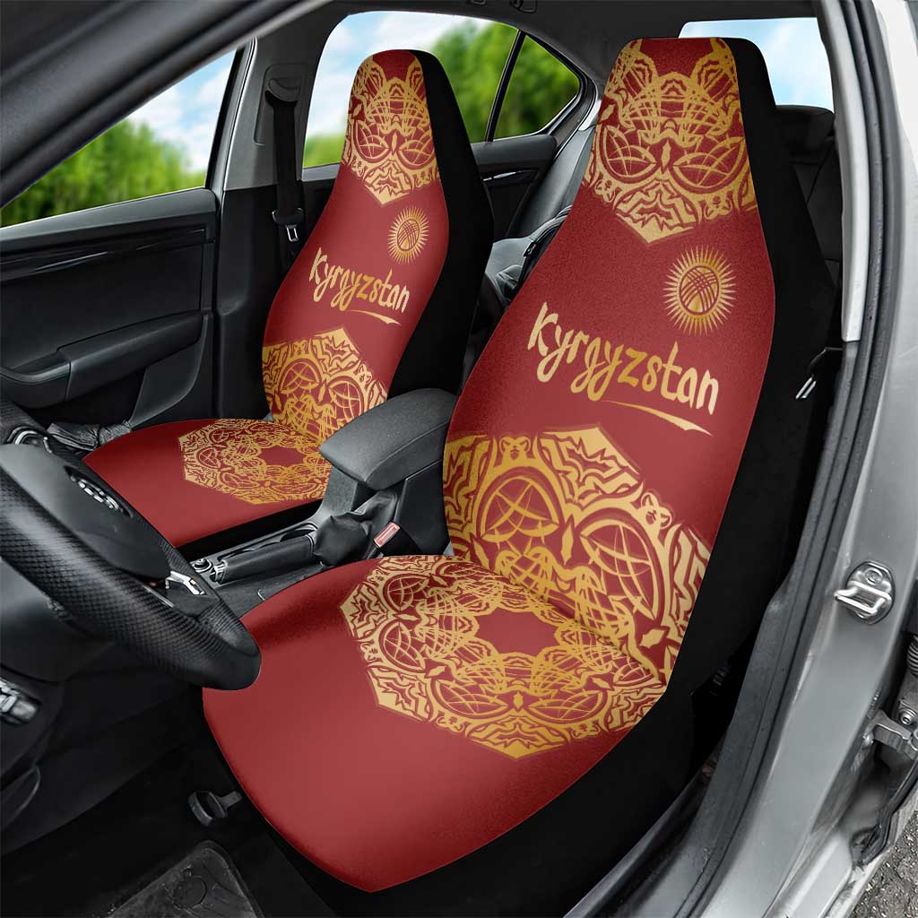 Kyrgyzstan National Symbol Car Seat Cover Traditional Golden Pattern in Red and Gold