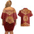 Kyrgyzstan National Symbol Couples Matching Off Shoulder Short Dress and Hawaiian Shirt Traditional Golden Pattern in Red and Gold