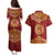 Kyrgyzstan National Symbol Couples Matching Puletasi and Hawaiian Shirt Traditional Golden Pattern in Red and Gold