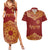 Kyrgyzstan National Symbol Couples Matching Summer Maxi Dress and Hawaiian Shirt Traditional Golden Pattern in Red and Gold