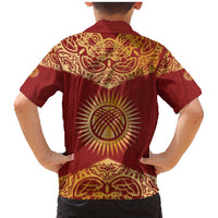 Kyrgyzstan National Symbol Family Matching Mermaid Dress and Hawaiian Shirt Traditional Golden Pattern in Red and Gold