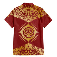 Kyrgyzstan National Symbol Family Matching Mermaid Dress and Hawaiian Shirt Traditional Golden Pattern in Red and Gold