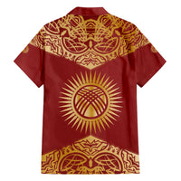 Kyrgyzstan National Symbol Family Matching Off Shoulder Maxi Dress and Hawaiian Shirt Traditional Golden Pattern in Red and Gold