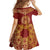 Kyrgyzstan National Symbol Family Matching Off Shoulder Short Dress and Hawaiian Shirt Traditional Golden Pattern in Red and Gold
