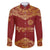 Kyrgyzstan National Symbol Family Matching Off Shoulder Short Dress and Hawaiian Shirt Traditional Golden Pattern in Red and Gold