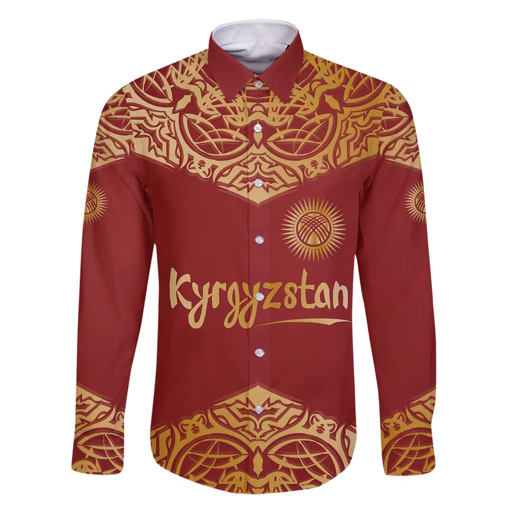 Kyrgyzstan National Symbol Family Matching Summer Maxi Dress and Hawaiian Shirt Traditional Golden Pattern in Red and Gold