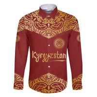 Kyrgyzstan National Symbol Family Matching Summer Maxi Dress and Hawaiian Shirt Traditional Golden Pattern in Red and Gold