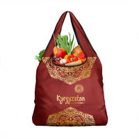 Kyrgyzstan National Symbol Grocery Bag Traditional Golden Pattern in Red and Gold
