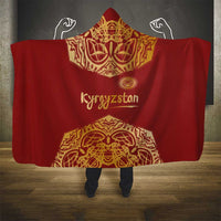 Kyrgyzstan National Symbol Hooded Blanket Traditional Golden Pattern in Red and Gold