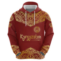 Kyrgyzstan National Symbol Hoodie Traditional Golden Pattern in Red and Gold