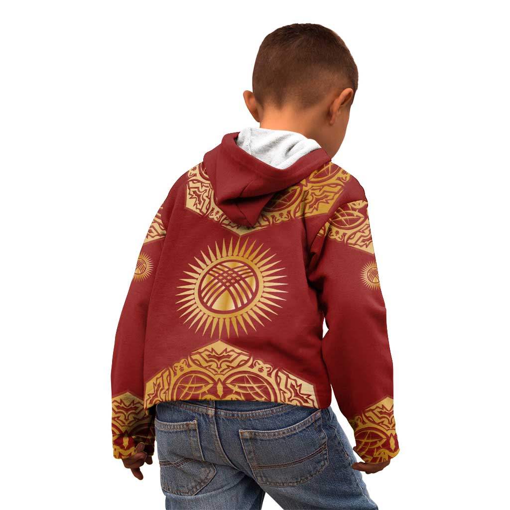 Kyrgyzstan National Symbol Kid Hoodie Traditional Golden Pattern in Red and Gold