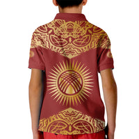 Kyrgyzstan National Symbol Kid Polo Shirt Traditional Golden Pattern in Red and Gold