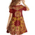 Kyrgyzstan National Symbol Kid Short Sleeve Dress Traditional Golden Pattern in Red and Gold