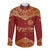 Kyrgyzstan National Symbol Long Sleeve Button Shirt Traditional Golden Pattern in Red and Gold