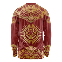 Kyrgyzstan National Symbol Long Sleeve Shirt Traditional Golden Pattern in Red and Gold