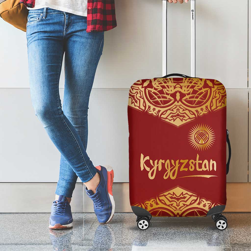 Kyrgyzstan National Symbol Luggage Cover Traditional Golden Pattern in Red and Gold
