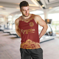 Kyrgyzstan National Symbol Men Tank Top Traditional Golden Pattern in Red and Gold