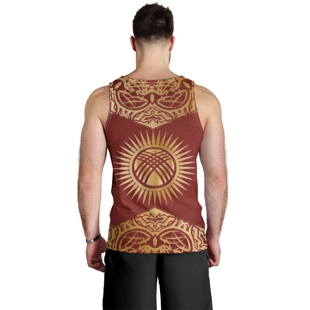 Kyrgyzstan National Symbol Men Tank Top Traditional Golden Pattern in Red and Gold