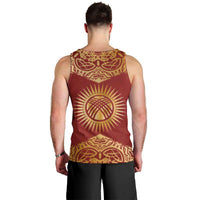 Kyrgyzstan National Symbol Men Tank Top Traditional Golden Pattern in Red and Gold