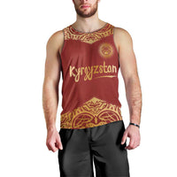 Kyrgyzstan National Symbol Men Tank Top Traditional Golden Pattern in Red and Gold