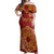 Kyrgyzstan National Symbol Off Shoulder Maxi Dress Traditional Golden Pattern in Red and Gold