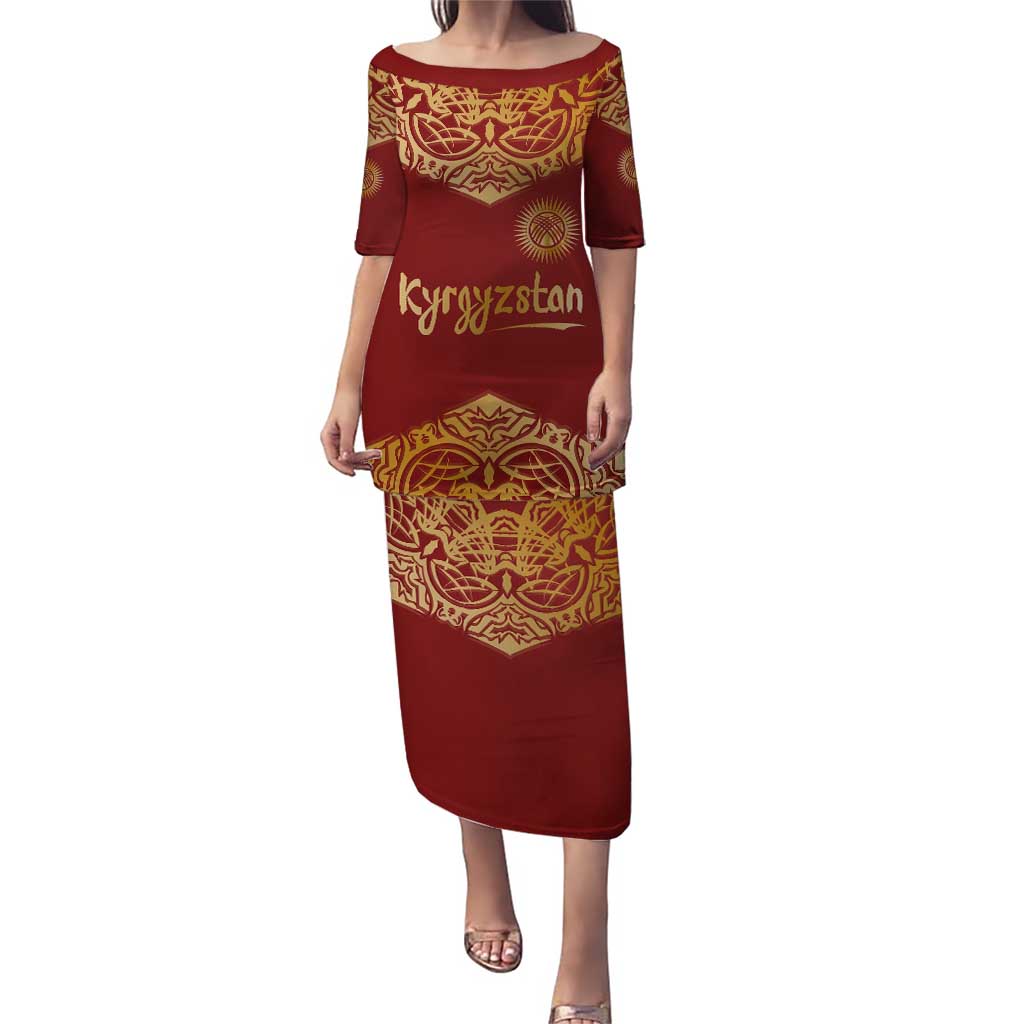 Kyrgyzstan National Symbol Puletasi Traditional Golden Pattern in Red and Gold