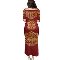 Kyrgyzstan National Symbol Puletasi Traditional Golden Pattern in Red and Gold