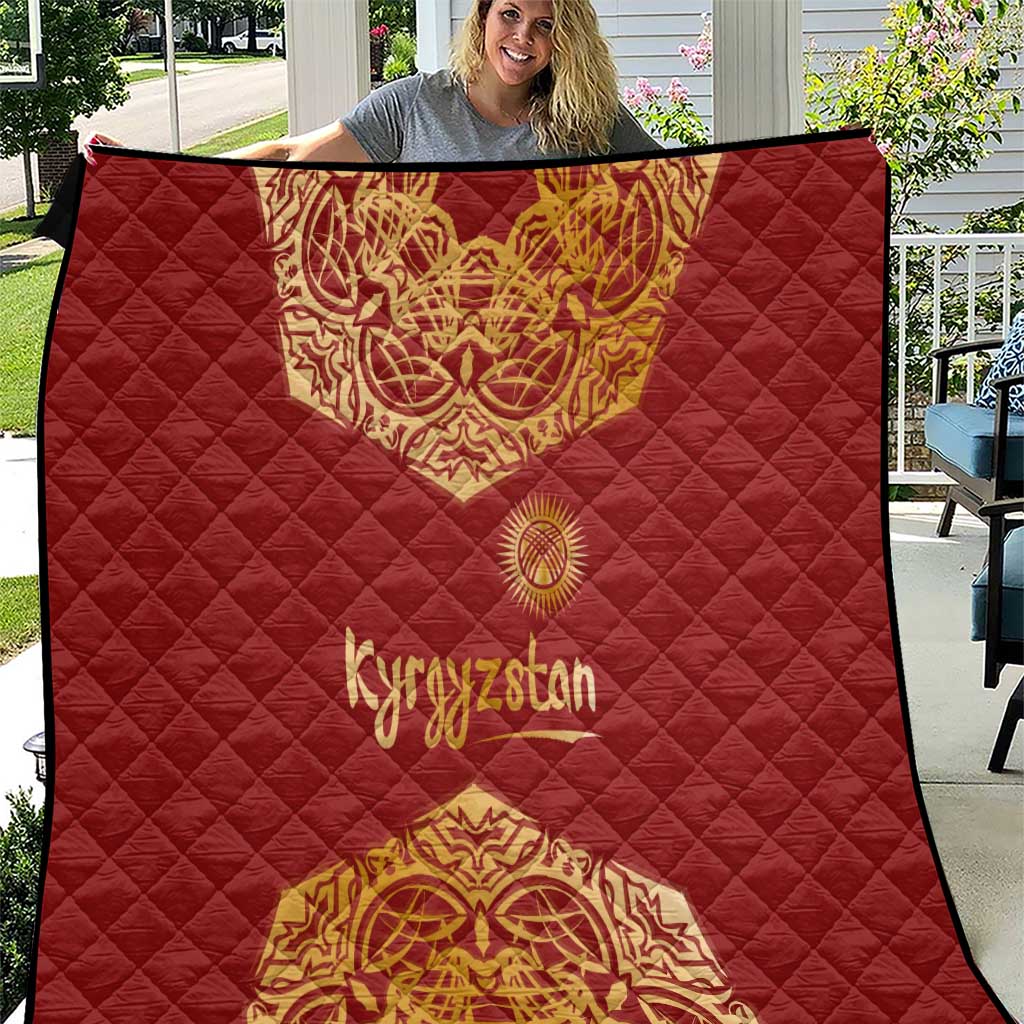 Kyrgyzstan National Symbol Quilt Traditional Golden Pattern in Red and Gold