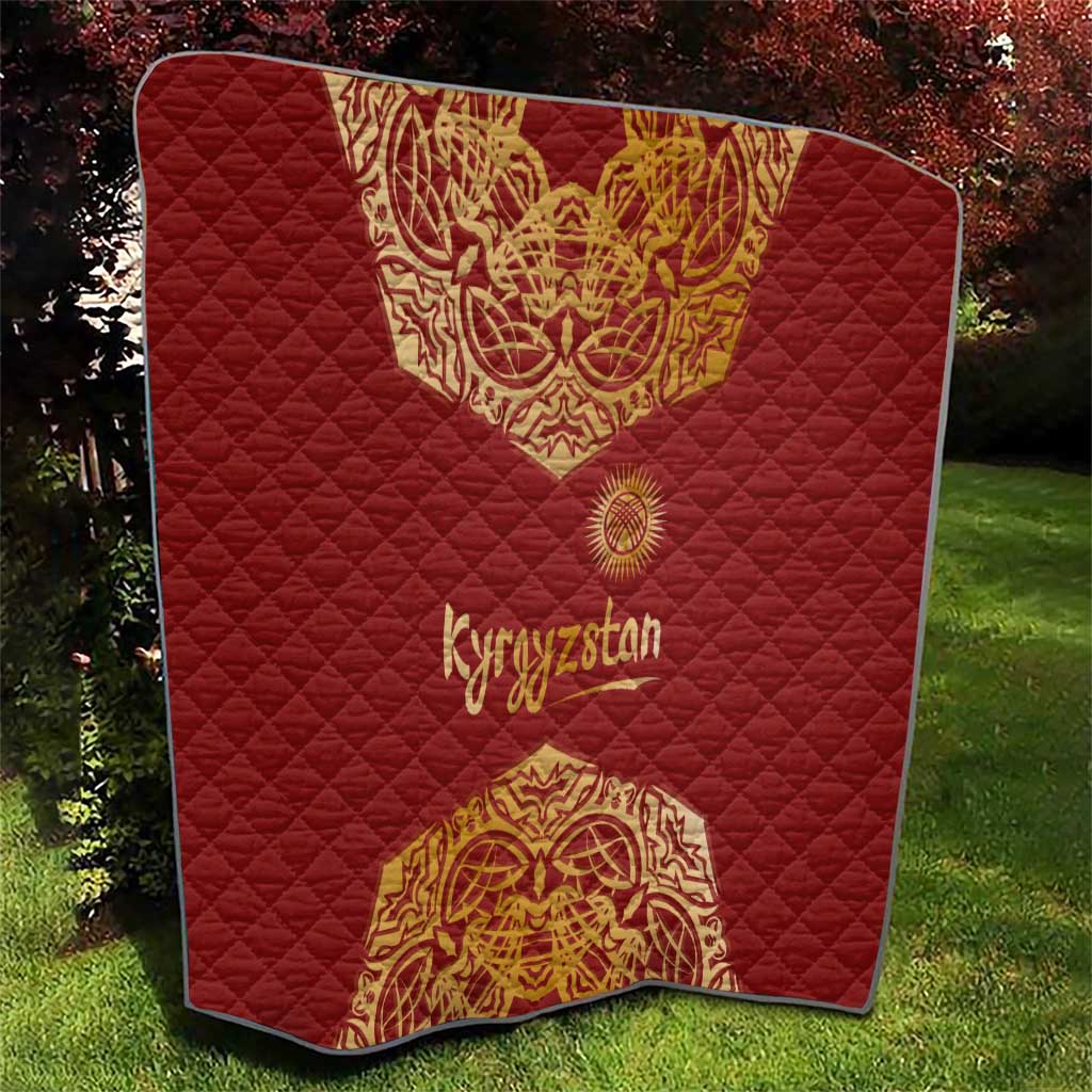 Kyrgyzstan National Symbol Quilt Traditional Golden Pattern in Red and Gold