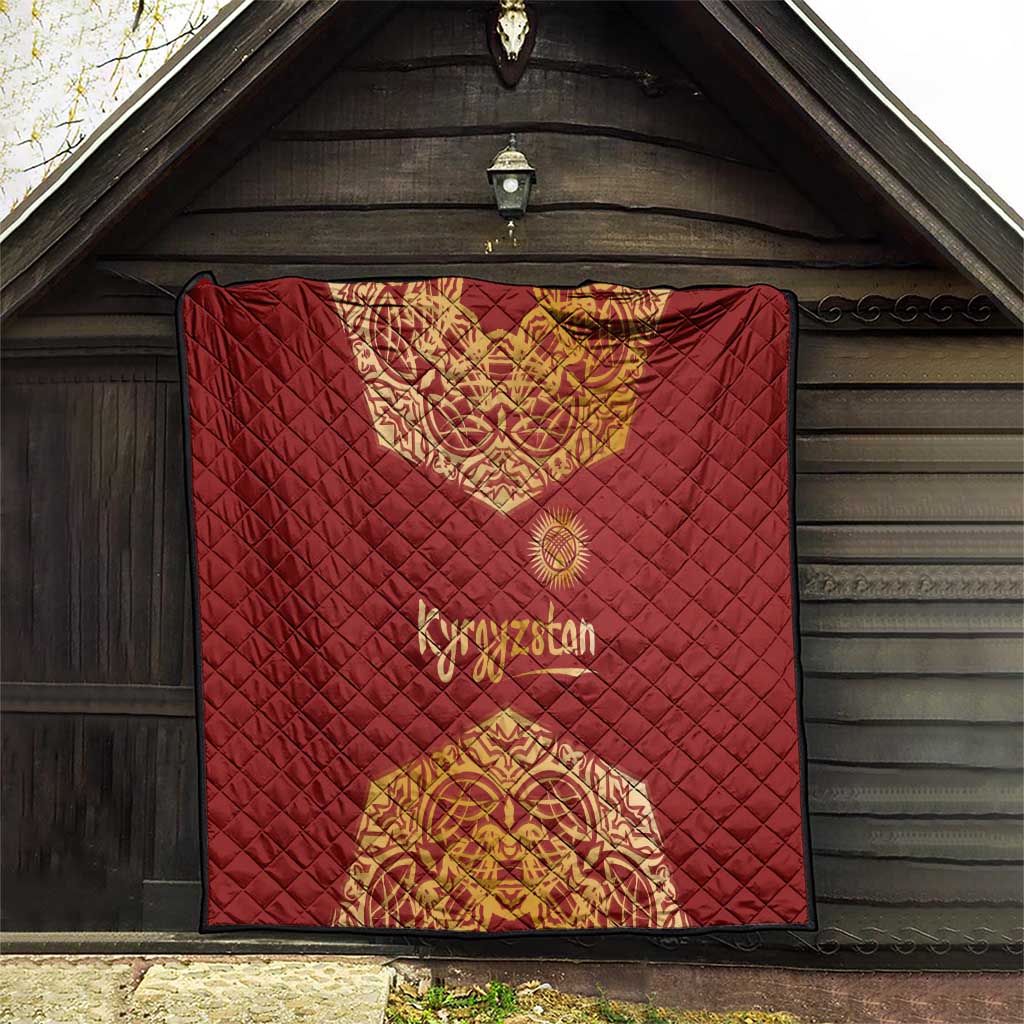 Kyrgyzstan National Symbol Quilt Traditional Golden Pattern in Red and Gold