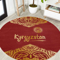 Kyrgyzstan National Symbol Round Carpet Traditional Golden Pattern in Red and Gold
