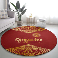 Kyrgyzstan National Symbol Round Carpet Traditional Golden Pattern in Red and Gold