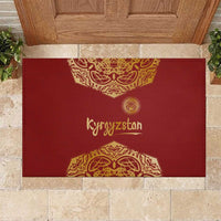 Kyrgyzstan National Symbol Rubber Doormat Traditional Golden Pattern in Red and Gold