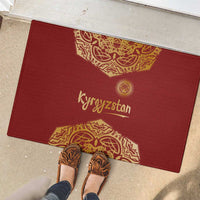 Kyrgyzstan National Symbol Rubber Doormat Traditional Golden Pattern in Red and Gold