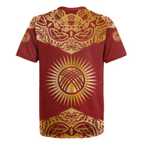 Kyrgyzstan National Symbol Rugby Jersey Traditional Golden Pattern in Red and Gold