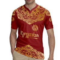 Kyrgyzstan National Symbol Rugby Jersey Traditional Golden Pattern in Red and Gold