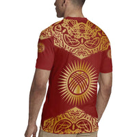 Kyrgyzstan National Symbol Rugby Jersey Traditional Golden Pattern in Red and Gold