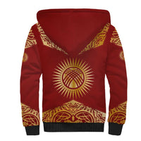 Kyrgyzstan National Symbol Sherpa Hoodie Traditional Golden Pattern in Red and Gold
