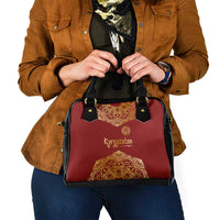 Kyrgyzstan National Symbol Shoulder Handbag Traditional Golden Pattern in Red and Gold