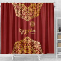 Kyrgyzstan National Symbol Shower Curtain Traditional Golden Pattern in Red and Gold